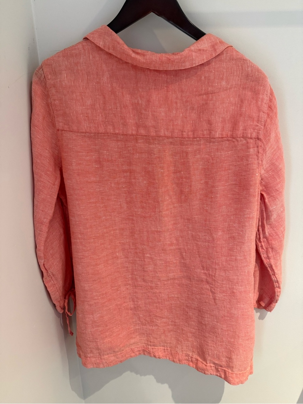 Isaac Mizrahi 100% Linen Pullover V-Neck Collared Top Side Ties 3/4 Sleeves L - Picture 4 of 6